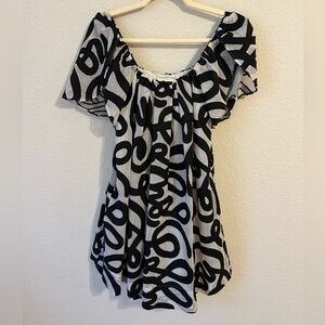 Emily McCarthy Squiggle Mesh Mini Dress in White/Black, Size XS